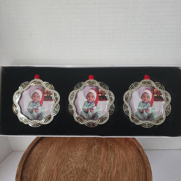 Nicole Miller 3"Christmas Sliver Color Ornaments Frames Set Of 3 - Picture 1 of 2